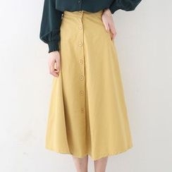 Meimei - 饰钮扣纯色中长裙 Meimei - 饰钮扣纯色中长裙