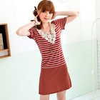 Tokyo Fashion - Crochet-Bib Striped Panel Dress