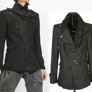 Asymmetric-Zip Shirred Jacket