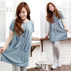 Soneed - Set: Print T-Shirt Dress + Side-Striped Leggings