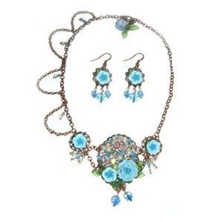 Unique romantic blue rose choker & earrings set