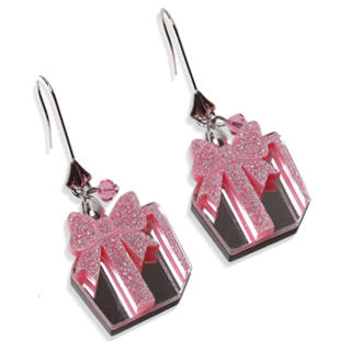 Glitter Pink Present Dangle Silver Earrings Glitter Pink Present Dangle Silver Earrings