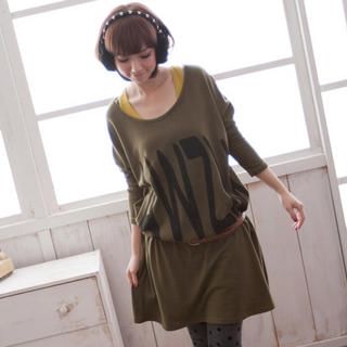 'AWZM' Print T-Shirt Dress with Belt