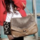 PG Beauty - Faux Fur Flap Rhinestone Shoulder Bag