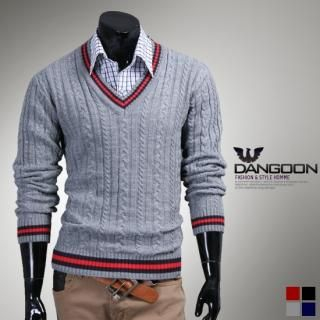 V-Neck Cable-Knit Sweater