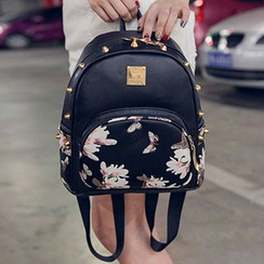I.O.U - Studded Floral Print Faux-Leather Backpack I.O.U - Studded Floral Print Faux-Leather Backpack