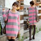 Jean Stone - Buttoned Back Striped Knit Dress