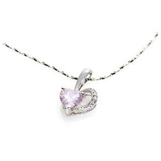 Half Silver Heart Half light purple Crystal Pendent