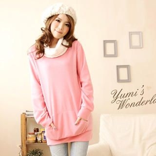 Fleece-Collar Long Pullover