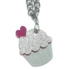 Sweet & Co. - Sweet Glitter Pink Mirror Cupcake Silver Necklace