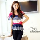 Tokyo Fashion - Drawstring-Sleeve Color-Block Top