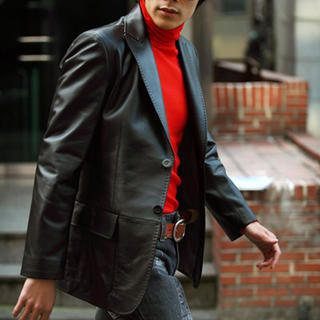 Stitch Detailed Genuine Leather Blazer Stitch Detailed Genuine Leather Blazer