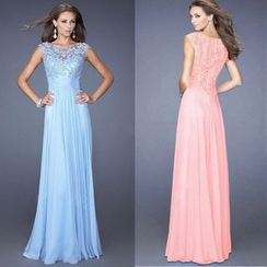 Izume - Sleeveless Lace Panel Sheath Evening Gown Izume - Sleeveless Lace Panel Sheath Evening Gown