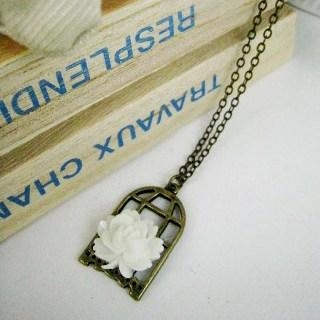 Copper Birdcage Flower Necklace