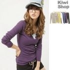 Kiwi Shop - Long-Sleeve V-Neck Cotton Tee