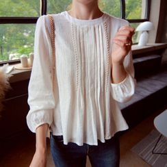 LEELIN - Round-Neck Pintuck-Detail Top LEELIN - Round-Neck Pintuck-Detail Top