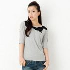 ageha@shibuya - Elbow-Sleeve Tulle-Overlay Top