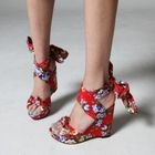 SARAH - Bow-Accent Floral Wedge Sandals