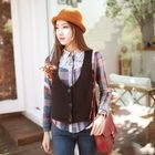 SUVINSHOP - Lace-Yoke Plaid Shirt