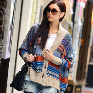 Wood-Button Printed Oversized Cardigan Wood-Button Printed Oversized Cardigan
