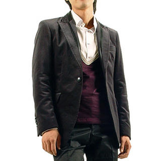 Leather Patch One-Button Velvet Blazer Leather Patch One-Button Velvet Blazer