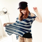 Tokyo Fashion - Cutout Shoulder Striped Knit Top