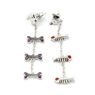 Silver Cat and Dog Dangle Earrings Silver Cat and Dog Dangle Earrings