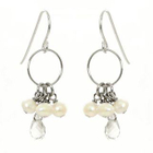 Keleo - Silver rose quartz, pearl earrings