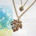 Angelove - Rhinestone Heart & Maple Leaf Necklace