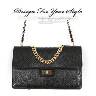 Croc-Grain Metal-Chain Shoulder Bag