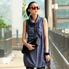 SOHO Central - Zip-Front Drawstring-Hem Sleeveless Dress