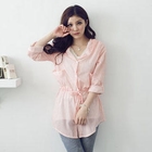 D.P-Shop - Drawstring-Waist Striped Hooded Shirt