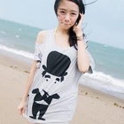 Clair Fashion - Off-Shoulder Printed Long Top With Beard-Pin