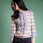 Ando Store - Stand-Collar Ruffled Check Shirt