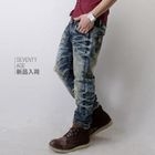 SeventyAge - Knee-Patch Washed Straight-Cut Jeans