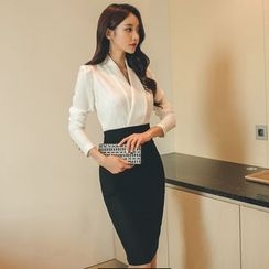 Maine - 長袖塑身拼接連衣裙 Maine - 長袖塑身拼接連衣裙