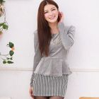 D.P-Shop - Inset Peplum Top Stripe Miniskirt