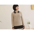 Sechuna - Contrast-Collar Knit Top