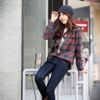 STYLEKELLY - Faux-Leather Panel Plaid Shirt