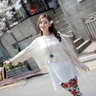 CLICK - Inset Knit Top Chiffon Top