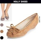 Holly Shoes - Bow-Accent Faux-Suede Wedge Pumps