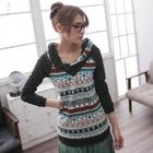 CatWorld - Hooded Patterned Panel Knit Top