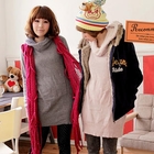 OrangeBear - Fleece-Trim Hooded Knit Dress