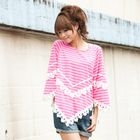 ageha@shibuya - Hooded Lace-Trim Striped Poncho Top
