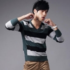 MR.PARK - V-Neck Striped Knit Top