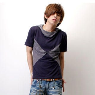 Color-Block Striped Short -Sleeve Top with Hood Color-Block Striped Short -Sleeve Top with Hood