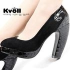 Kvoll - Croc-Grain Panel Platform Pumps