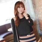 CLICK - Faux-Pearl Neckline Chiffon Top