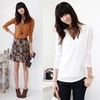 Stylementor - 罗纹 V 领长袖上衣