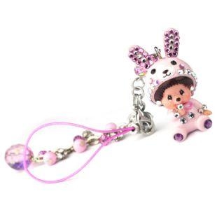 Mobile Strap with Animal MCC Pink Bunny Monchhichi